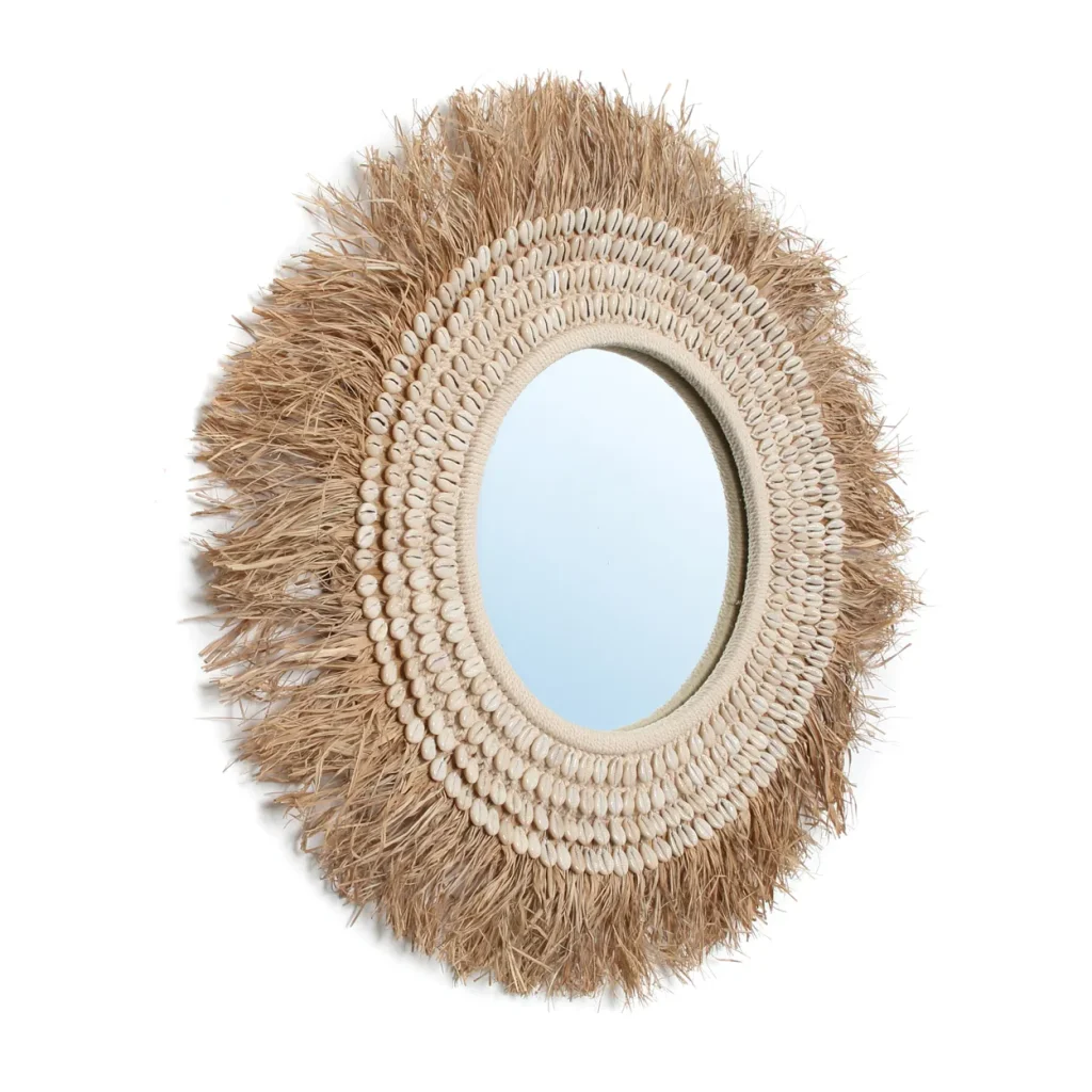 De Raffia Cowrie Spiegel - Naturel Wit - Afbeelding 6
