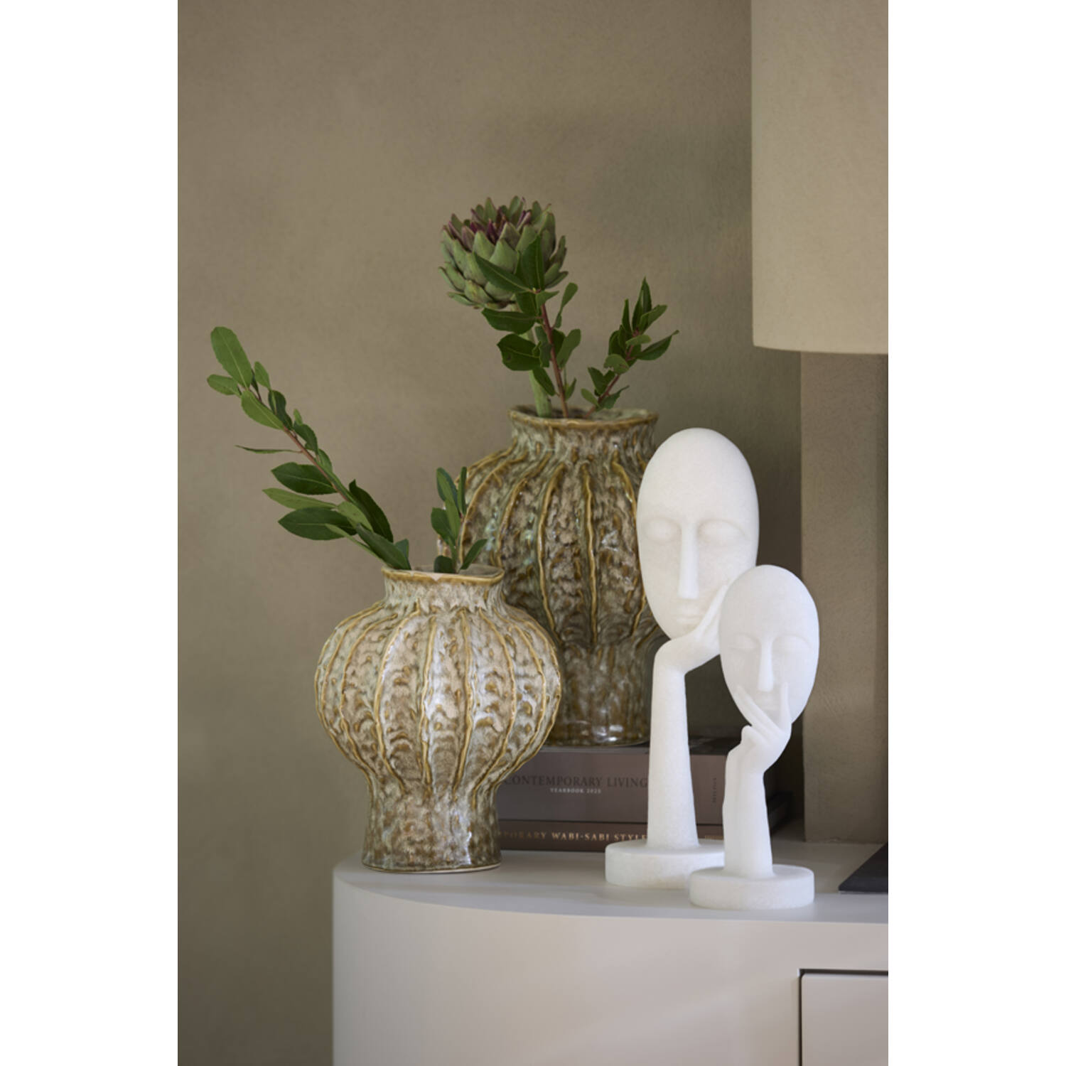 Vaas deco Ø20x24 cm HAKONE keramiek olijf groen - Afbeelding 2