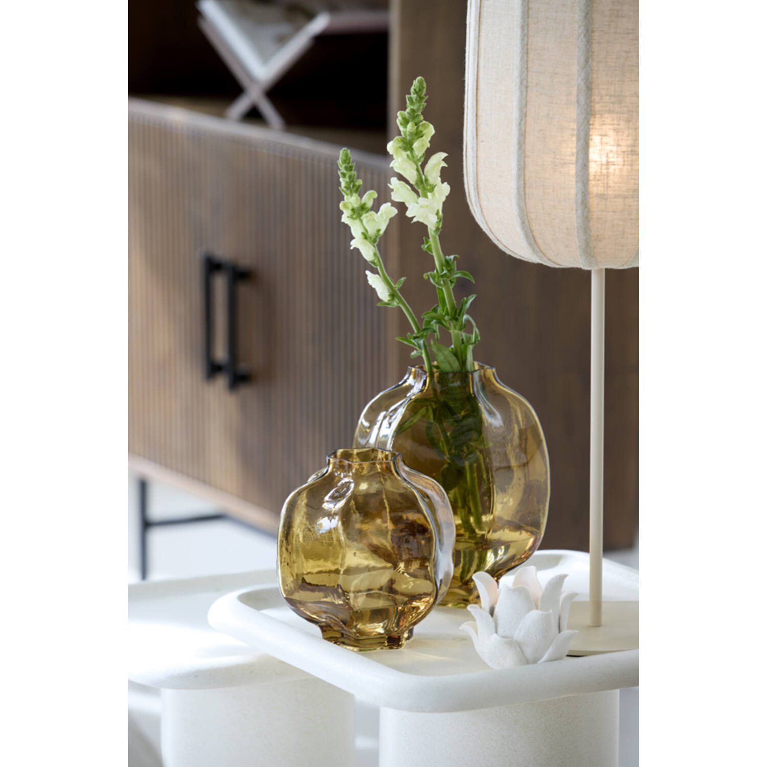 Vase Ø18x18 cm FALZES glass clear amber - Afbeelding 4