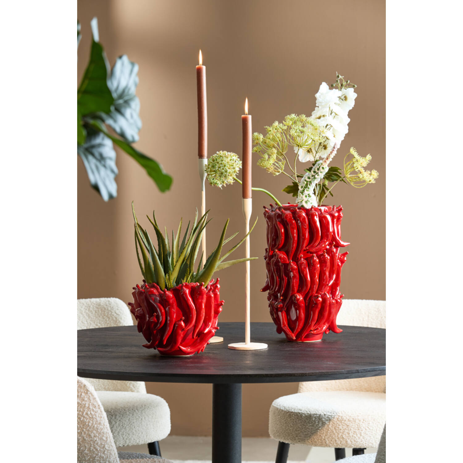 Vaas deco 25,5x24,5x20,5 cm PEPPER keramiek rood - Afbeelding 3